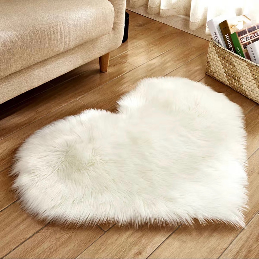 Heart shape white fluffy rug NEW Cute girls room shag soft